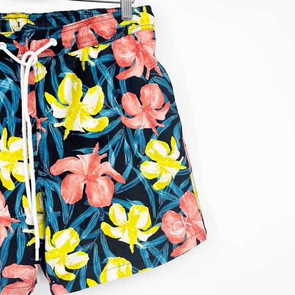 Calvin Klein Mens Tropical Hawaiian Hibiscus Print Quick Dry Swim Trunks Size L - Picture 3 of 9